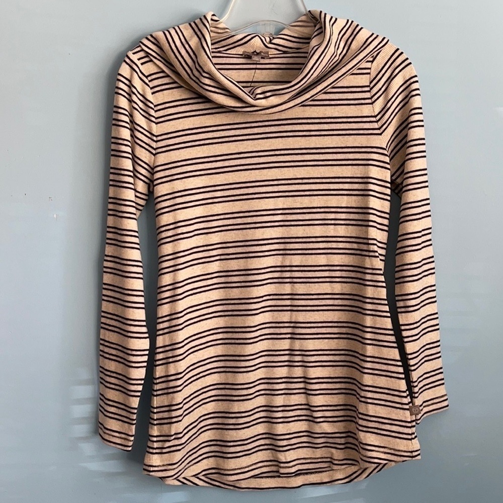 NEW Talbots Black Beige Stripes Cowl Neck Top US MP